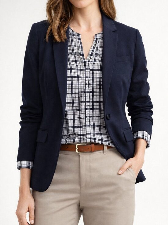 J. Crew Tops - J. Crew navy blue plaid long sleeve blouse M